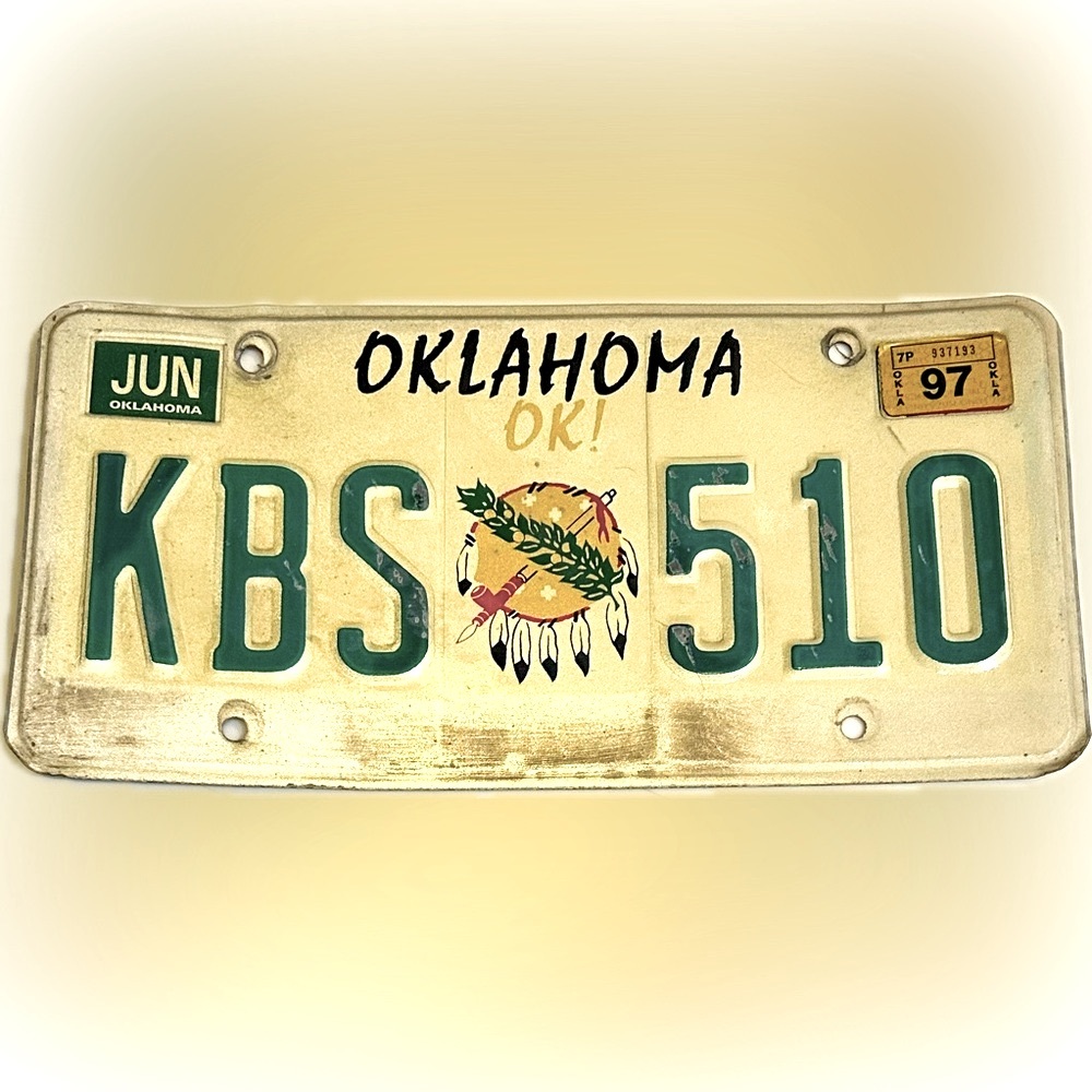 VTG OKLAHOMA STATE TAG LICENSE PLATE 1990s KBS 510 AUTOMOBILE CAR OK COLLECTIBLE